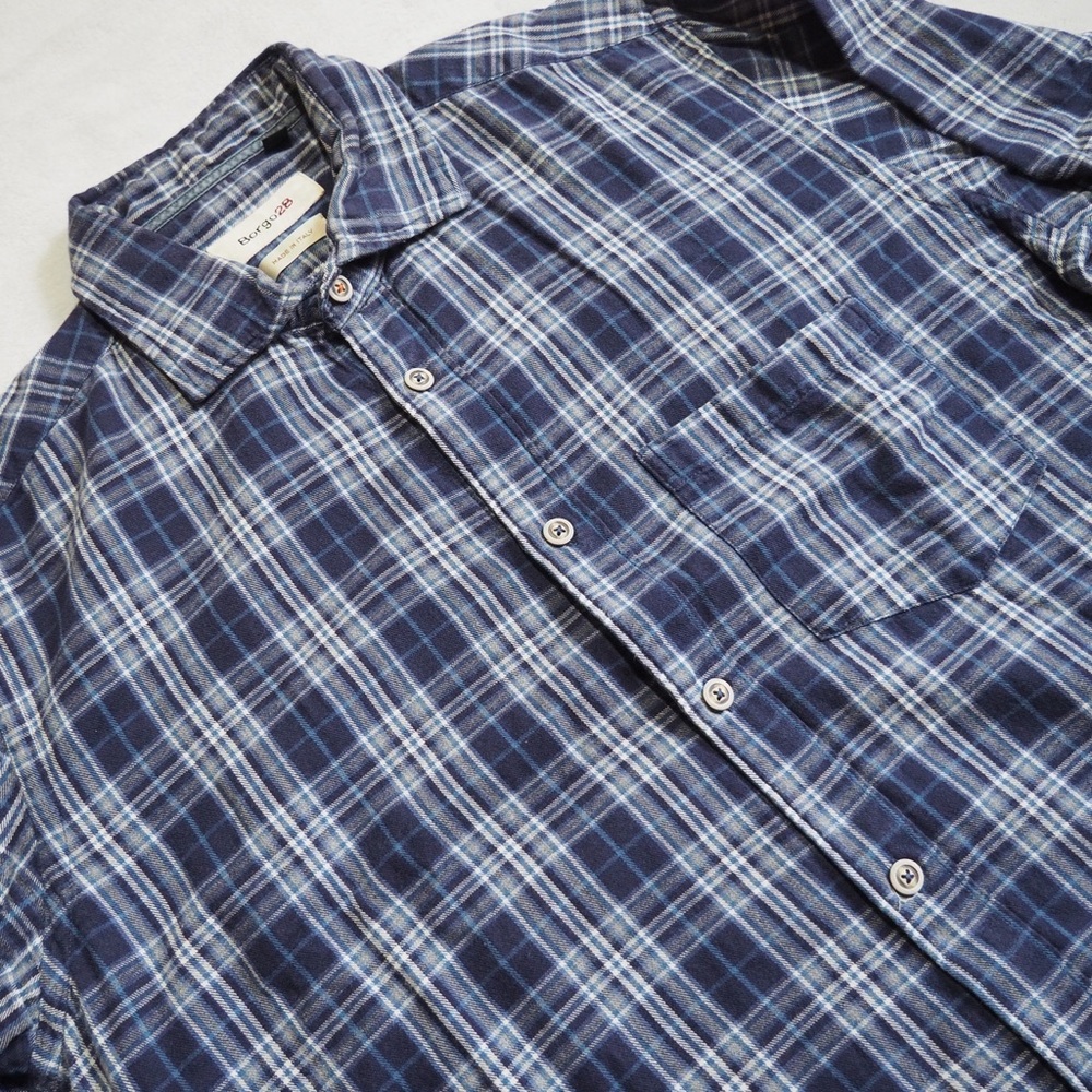 Borgo 28 Sz M Mens Button Up Shirt Flannel Plaid Italy Long Sleeve Cotton